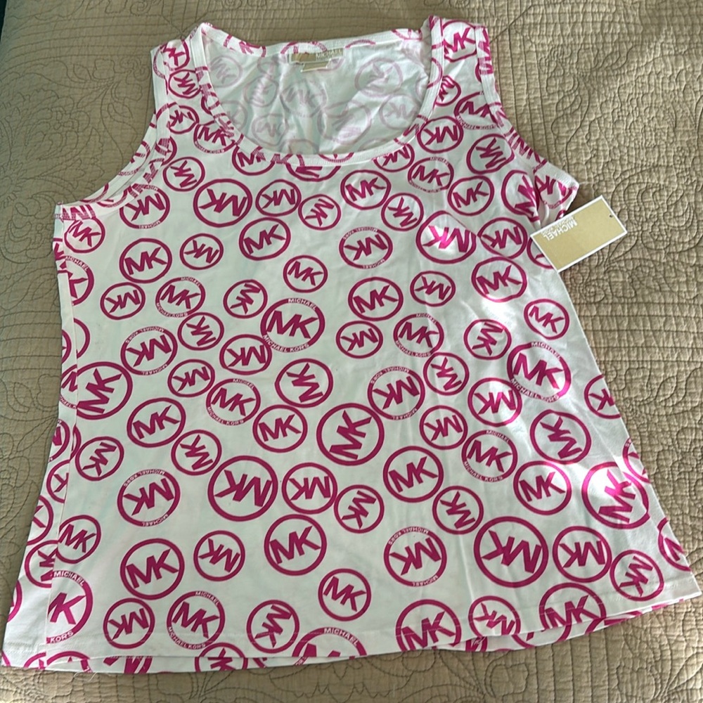 Michael Kors White/Pink Logo Top